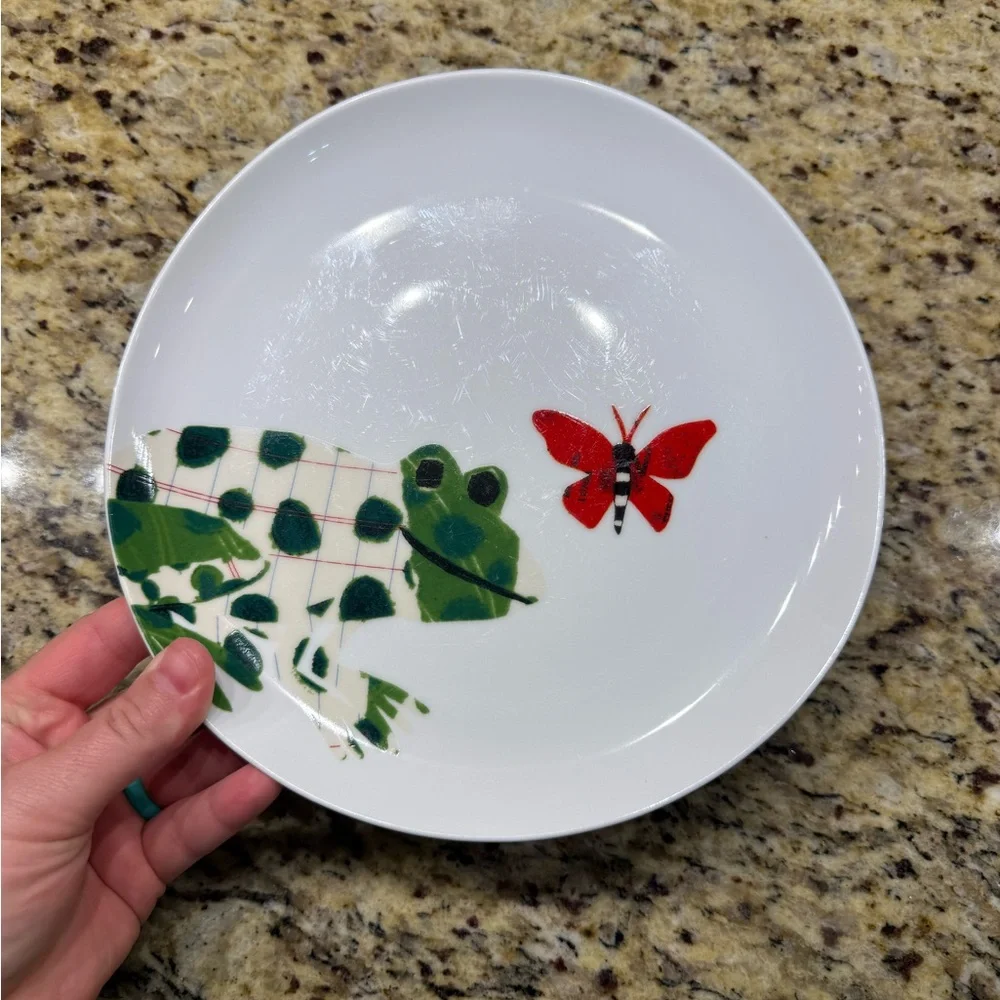 West Elm dinner plate spring time “mixed media” frog